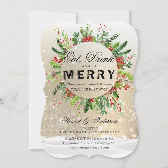 Eat Drink & Be Merry Christmas Party Invitation (Front)
