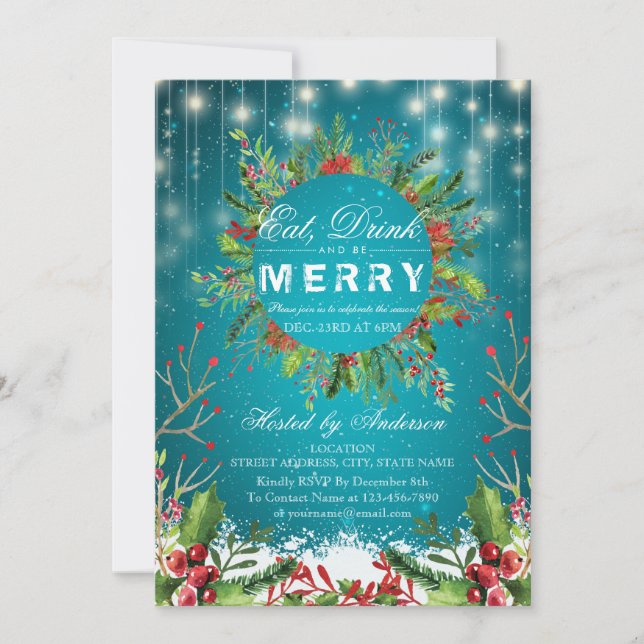Eat Drink & Be Merry Christmas Party Invitation (Front)