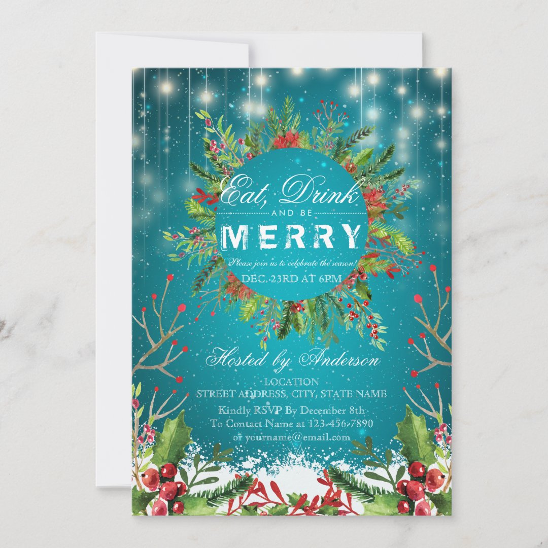 Eat Drink And Be Merry Christmas Party Invitation Zazzle 7051