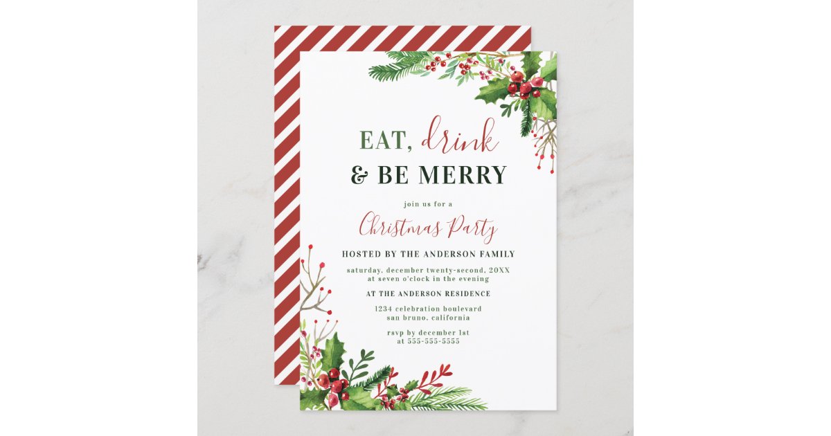 Eat, Drink & Be Merry | Christmas Party Invitation | Zazzle