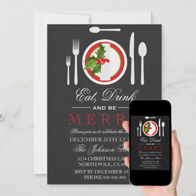 Eat Drink Be Merry Christmas Party Invitation Zazzle