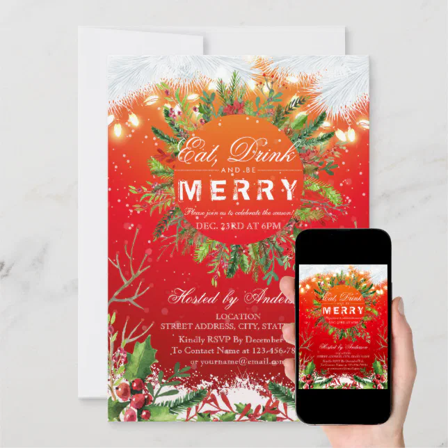 Eat Drink Be Merry Christmas Party Invitation Zazzle