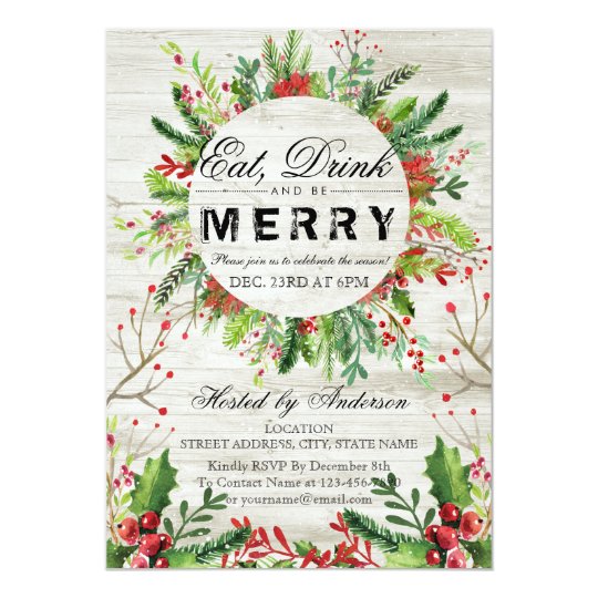 Eat Drink & Be Merry Christmas Party Invitation | Zazzle.com