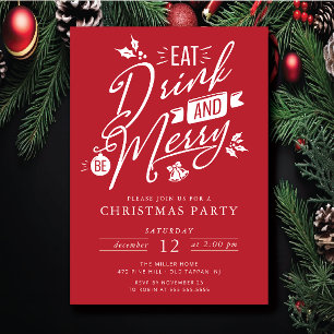 Eat Drink & Be Merry Christmas Party Invitation
