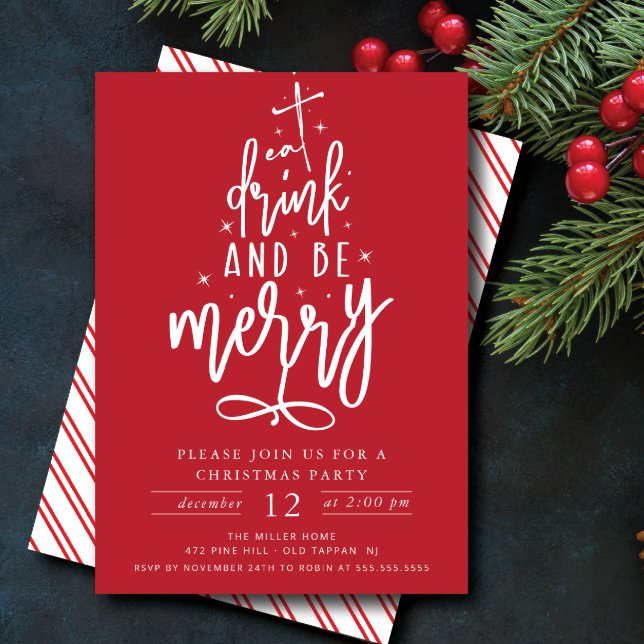 Eat Drink & Be Merry Christmas Party Invitation (Creator Uploaded)