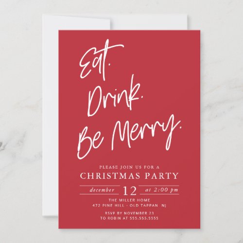 Eat Drink  Be Merry Christmas Party Invitation