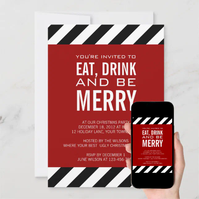 Eat Drink Be Merry Christmas Party Invitation Zazzle