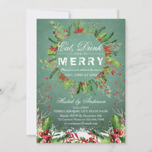 Eat Drink  Be Merry Christmas Party Invitation