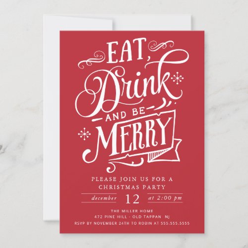 Eat Drink  Be Merry Christmas Party Invitation