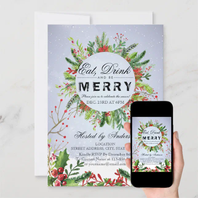 Eat Drink Be Merry Christmas Party Invitation Zazzle