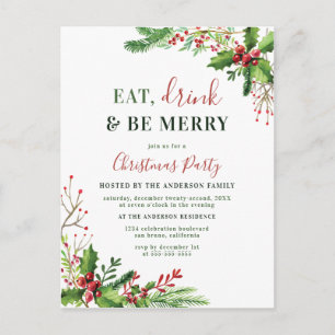 Eat, Drink & Be Merry   Christmas Party Invitation Postcard
