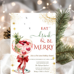 Eat Drink & Be Merry Cocktail Red Bow Invitation