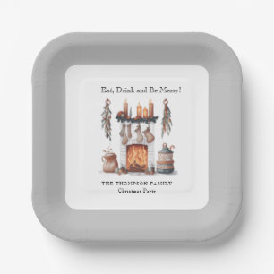 Eat Drink Be Merry Festive Fireplace Christmas Paper Plates