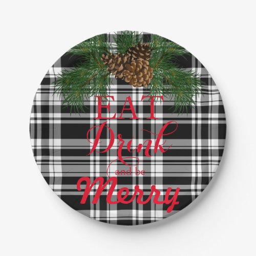 Eat drink be merry Festive Holiday design Paper Plates