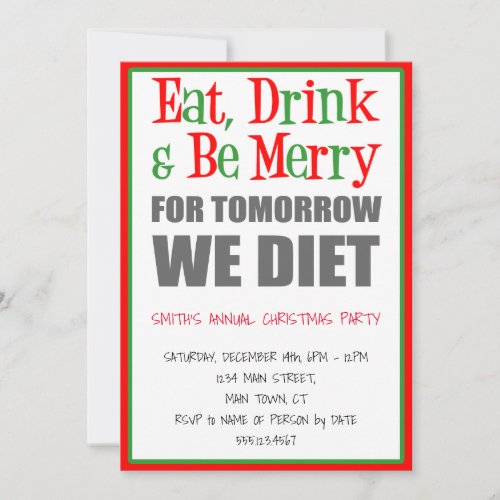 Eat Drink Be Merry Funny Christmas Party Invitation