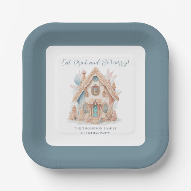 Eat Drink Be Merry Gingerbread House Christmas Paper Plates (Front)