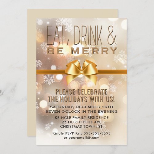 Eat Drink Be Merry Gold Holiday Party Invitation