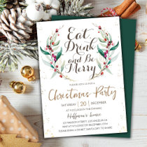 Eat Drink & Be Merry | Gold Wreath Christmas Party Invitation