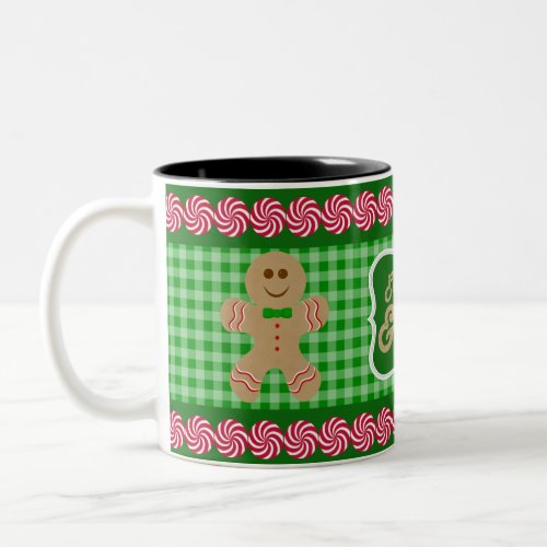 Eat Drink  Be Merry Green Plaid Gingerbread Mug
