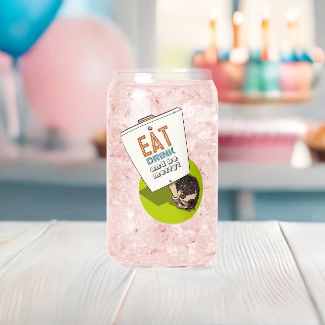 Eat Drink & Be Merry Hedgehog Picket Sign Can Glass (Insitu (Baby Shower))