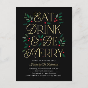 Eat Drink Be Merry Holiday Invitation Postcard