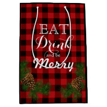 Eat, drink, be merry - Holiday pinecone red plaid