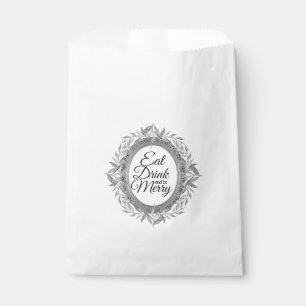 Eat Drink Be Merry Holiday Silvery Leaves Wreath Favor Bag