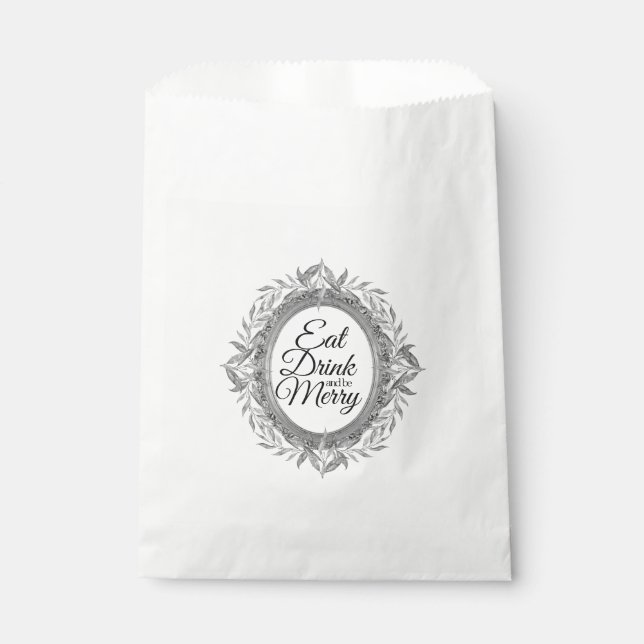 Eat Drink Be Merry Holiday Silvery Leaves Wreath Favor Bag (Front)