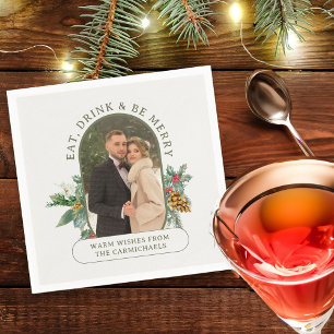 Eat Drink & Be Merry Lozenge Shape Photo Christmas Napkins