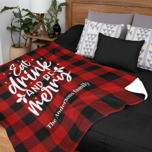 Eat Drink & Be Merry Personalized Buffalo Plaid  Fleece Blanket