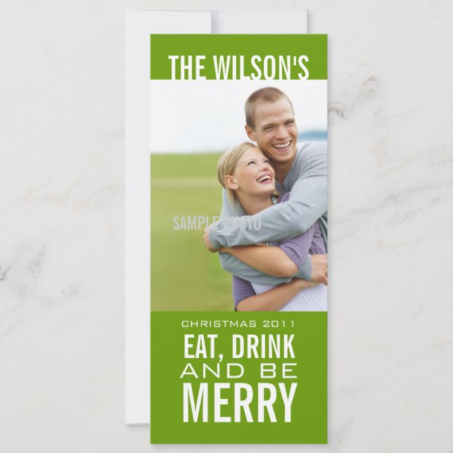 EAT DRINK BE MERRY PHOTO CHRISTMAS CARD GREEN (Front)