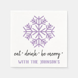 Eat Drink Be Merry Purple Plum Black White Snow Napkins