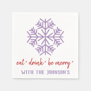 Eat Drink Be Merry Purple Red White Snowflakes Napkins