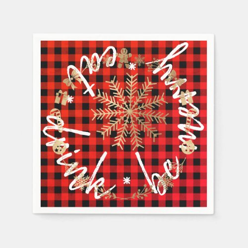 Eat Drink Be Merry Red Gift Snow Holiday Buffalo Napkins