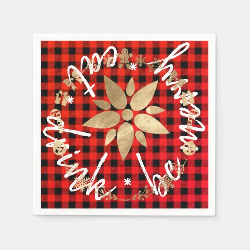 Eat Drink Be Merry Red Gift Stars Holiday Buffalo Napkins