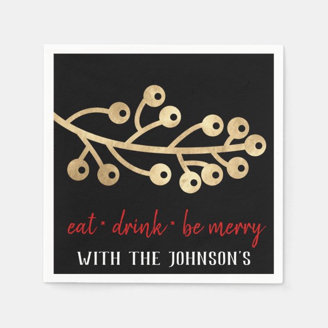 Eat Drink Be Merry Red Gold White Black Rowan Napkins (Front)