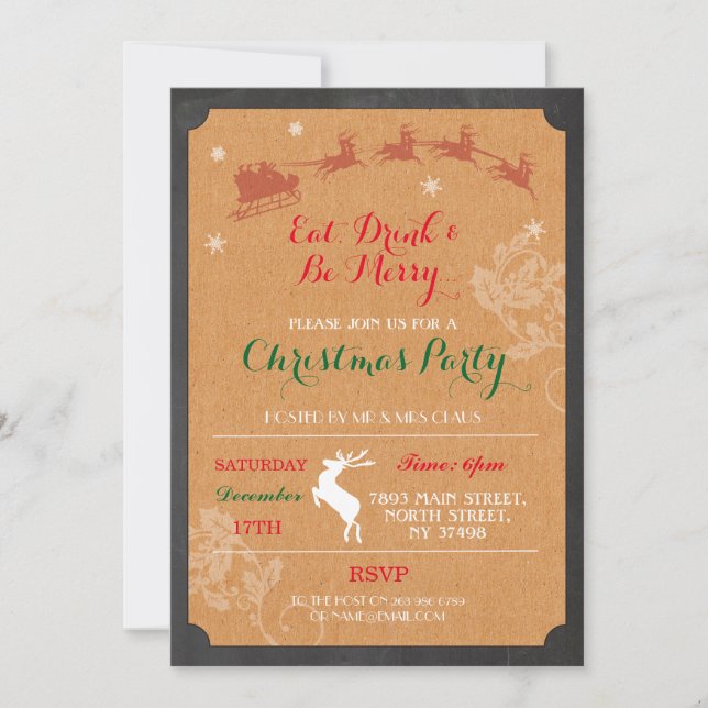 Eat Drink & Be Merry Reindeer Christmas Invite (Front)
