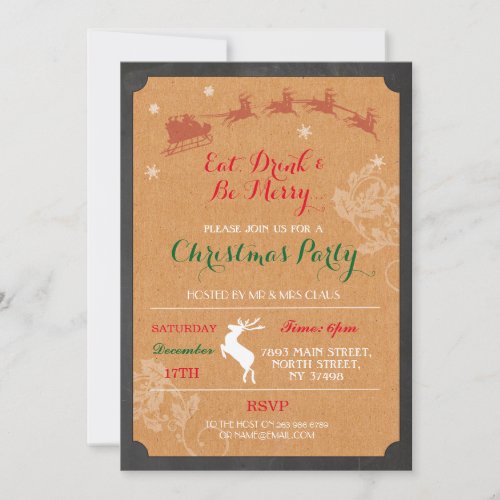 Eat Drink  Be Merry Reindeer Christmas Invite