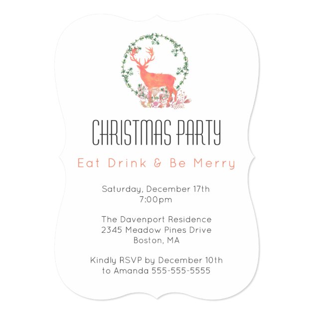Eat Drink Be Merry Reindeer Christmas Party Invitation
