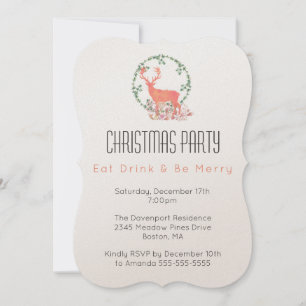 Eat Drink Be Merry Reindeer Christmas Party Invitation