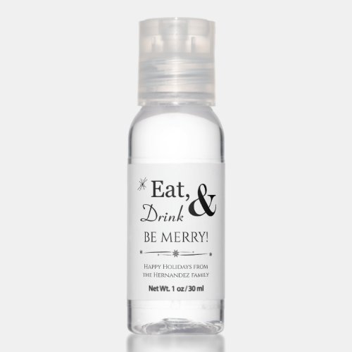 Eat Drink Be Merry Retro Black White Christmas Hand Sanitizer