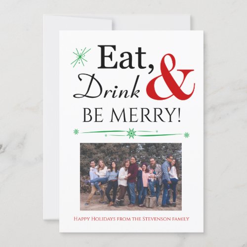 Eat Drink Be Merry Retro Red Green Christmas Photo Invitation