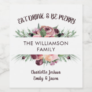 Eat Drink & Be Merry Rustic Watercolor Boho Wine Label