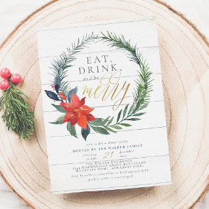 Eat Drink & Be Merry   Rustic Wood Dinner Party Invitation