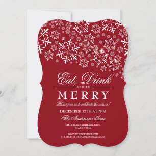 Eat Drink Be Merry Snowflake Red Christmas Party Invitation