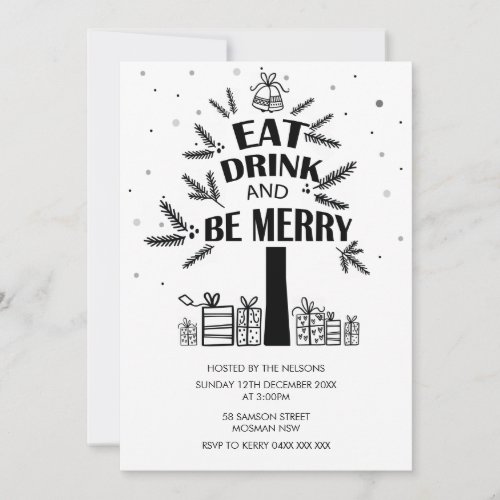 Eat Drink be Merry Tree Christmas Party Holiday In Invitation