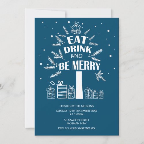 Eat Drink be Merry Tree Christmas Party Holiday Invitation