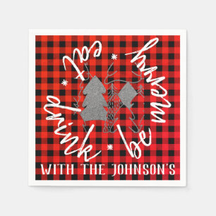 Eat Drink Be Merry Tree Gray Snowman Buffalo Wood Napkins