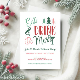 Eat Drink Be Merry Typography Christmas Party Invitation