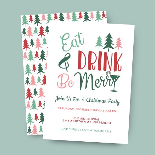 Eat Drink Be Merry Typography Christmas Party Invitation